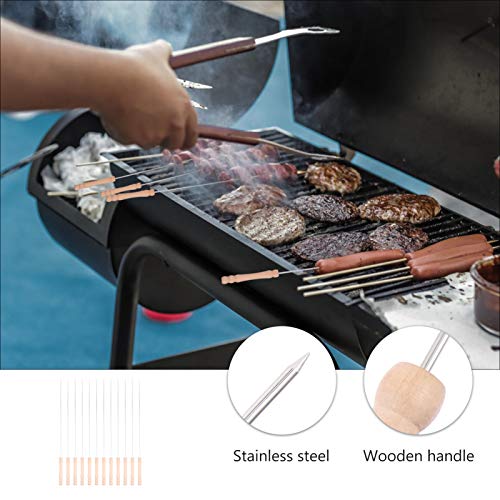Hemoton Conjunto de 12 peças de palitos de churrasco de aço inoxidável, reutilizáveis, longos espeto