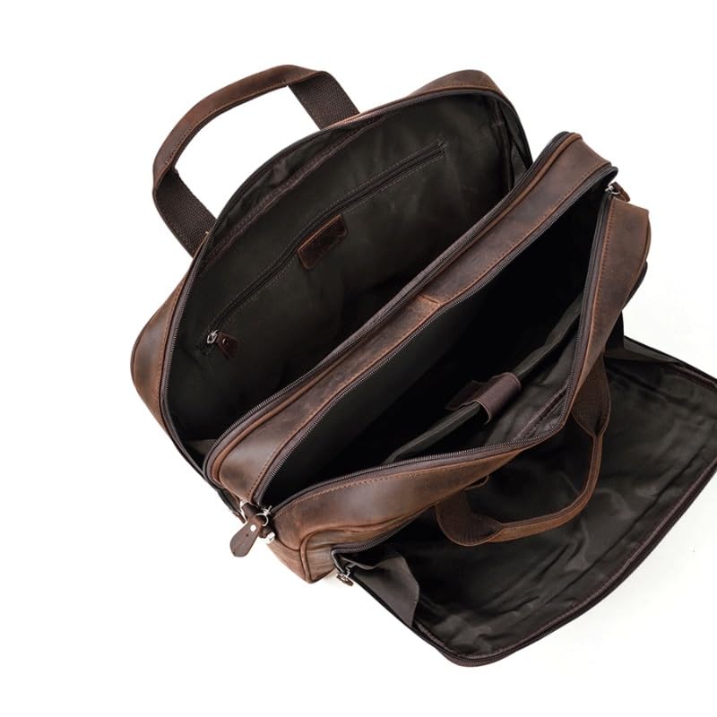 Nordic Business Briefcase Men's Genuine Leather Handbag Cowhide Shoulder Messenger Bag Work Men's Bag for Office Commute(Dark brown)3