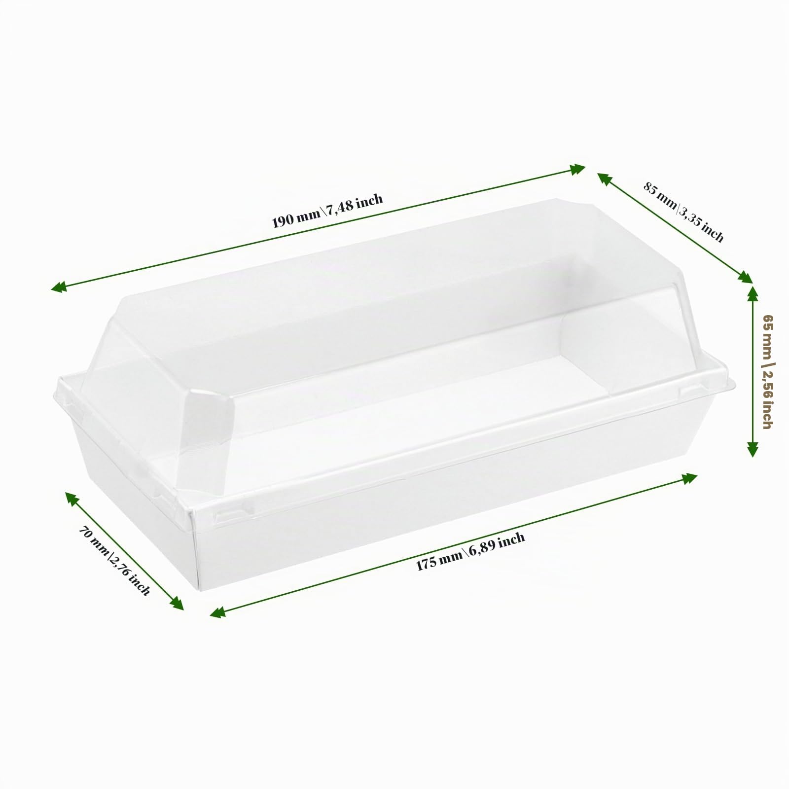 Lot de 100 boîtes à charcuterie avec couvercles transparents, 19 x 8,5 x 6,5 cm, boîtes à sandwich en carton blanc pour biscuits, boulangerie, charcuterie, emballage de gâteau