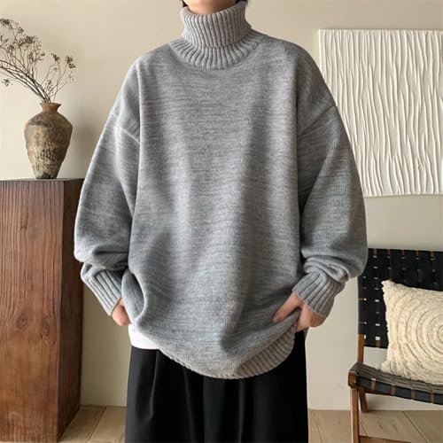 Men’s Winter High Neck Sweater Loose Fit Knit Pullover Casual Solid Color Warm Knitted Jumper Daily Wear3