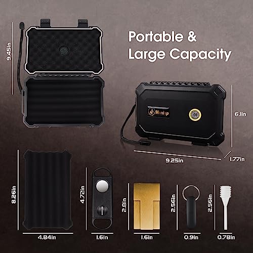 Travel Cigar Humidor Set, With 2 Gold Cigar Stands, Cigar Punch, Cigar V Cutter, Built-In Humidifier & Hygrometer, Elegant Box For Cigar Gifts, Waterproof Portable Cigar Case Outdoors #TOP3