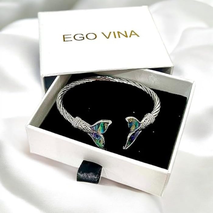 Natural Abalone Shell Mermaid Tail Bangle Bracelet For Women Open Cuff Bracelets And Bangles Vintage Jewelry4