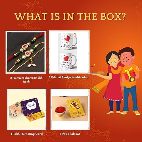 Image of CraftVatika Rakhi Mug Gift Combo for Brother Bhaiya Bhabhi - Premium Couple Pair Rakhi with Printed Mug Gift, Rakhi Set of 2