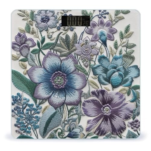 Báscula Digital Azul Flores Moradas de Vidrio Templado miniatura 1