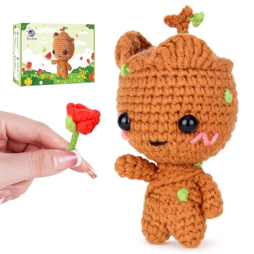 Image of Crochetta Crochet Kit for Beginners, Crochet Kits with Step-by-Step Video Tutorials, Learn to Crochet Animal Kit for Adults Kids, DIY Craft Knitting Supplies, Monkey Amigurumi Gift(40%+ Yarn)