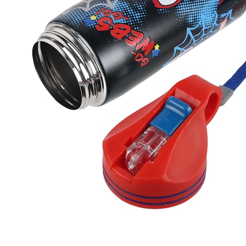 Image of Marvel Avengers Superhero Spiderman Stainless Steel SIngle Wall Sipper Water Bottle For Unisex Kids School And Travelling | 500 Ml | Black | AZ2059 (Go Web Go)