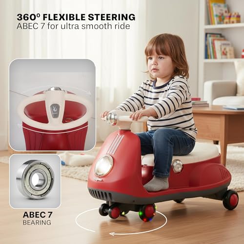 Image of Baybee Gliddo Baby Swing Car for Kids with LED Lights & Music | 360 Steering Twister Push Ride On with Wide Seat, Storage & Smooth Glide | Wiggle Magic Car for Boys & Girls Aged 3+ Years (Red)