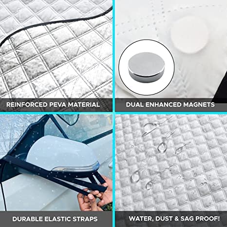 Image of EcoNour Snow Cover with Side Mirror Cover + Wiper Cover | Four-Layered PEVA Windshield Frost Cover for for Any Weather with Sag-Proof | Durable Snow Mirror Cover and Wiper Cover | X-Large