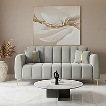 FURNY Harmony 2 Seater Velvet Fabric Sofa Set (Light Grey) with Golden Finish Legs Durable & Comfortable Ideal for Living Room