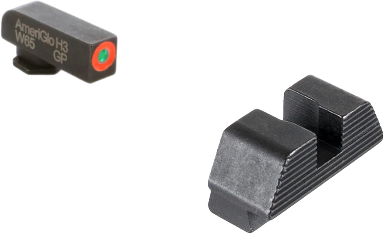 AMERIGLO Protector Tritium Green Front/Rear Square Notch Sight Set Compatible with Glock Gen 1-4 9mm/.40/.380, Gen 5 10mm/.45
