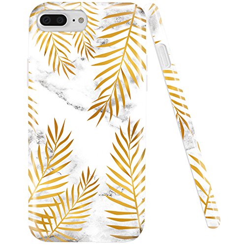 DOUJIAZ Compatible with iPhone 7 Plus Case,iPhone 8 Plus Case,Shiny Gold Metallic Leaves Marble Design Clear Bumper TPU Soft Case Rubber Silicone Skin Cover for iPhone 7 Plus/iPhone 8 Plus