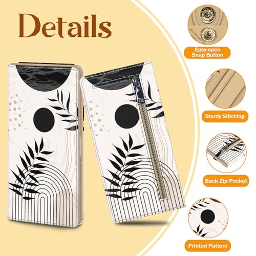 Image of Immaturus Abstract Art Leaf Womens Wallet, Slim Thin RFID Blocking Card Wallets, Bifold PU Leather Credit Card Holder Organizer, Cash Clutch Long Billfold with Zipper Coin Pocket Ladies Girls Gift
