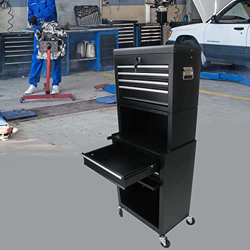 Nifoti 6 Drawers Rolling Tool Box Organizer,2 Tier High Capacity Tool Chest With Wheels,Lockable Rolling Tool Chest With 2 Cabinet,Detachable Tool Box Workshop Storage Cabinet(2 Tier-6 Drawers(Black)) #TOP3