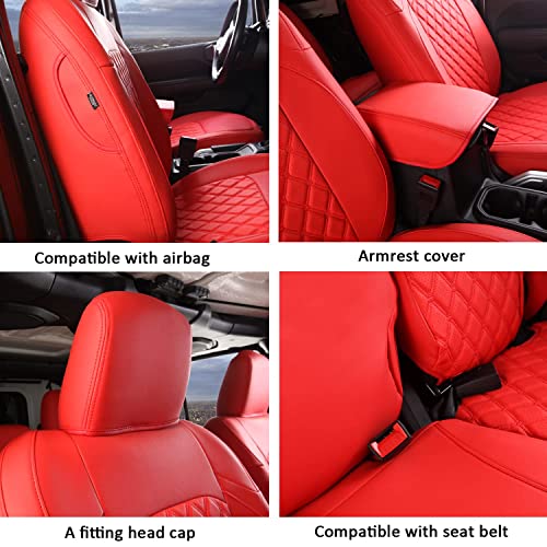 Image of GIANT PANDA Jeep Wrangler 4 Door JL 2018-2026 Full Set Car Seat Covers for Sahara Sport Rubicon Unlimited Willys Without Rear Cup Holder, Customized Faux Leather - (Red)