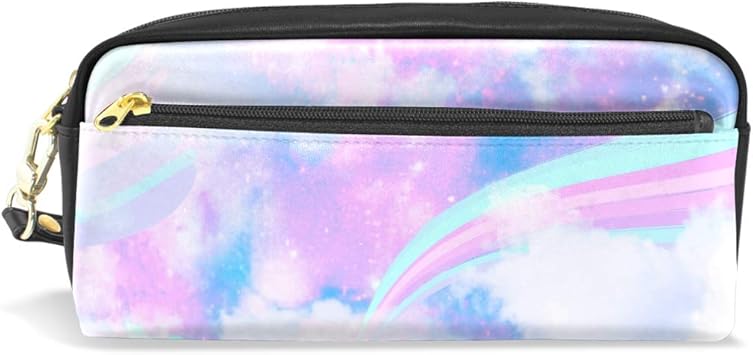 Amazon ミヤビヤ ペンケース レインボー柄 虹柄 姫系 プリンセス風 虹柄 虹色 ゆめかわいい 夢可愛い 筆箱 化粧ポーチ Puレザー 入学祝い プレゼント ペンケース 文房具 オフィス用品