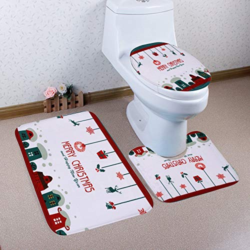 GSDJU Wc Teppich,Badteppich,ToilettenmatteWc Toilettensitzbezug Weihnachten Badematte Toilettenmatte Toilette Tapa Dekoration Weihnachtsbadezimmer 3 Stück/Set