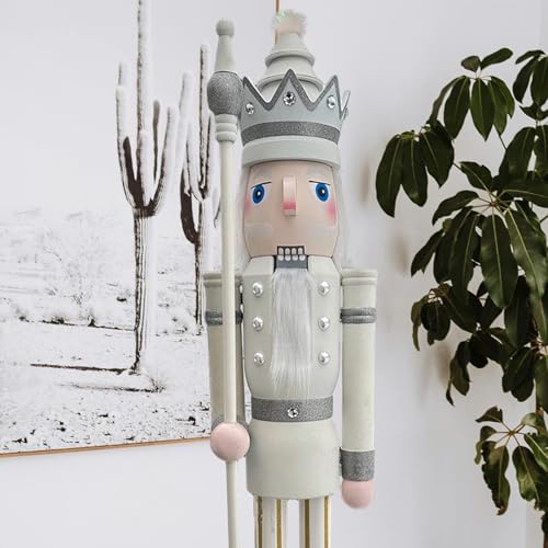 CDL 150 cm Giant 5 Feet White Gold Shining Christmas Decoration Wooden Nutcracker King K30