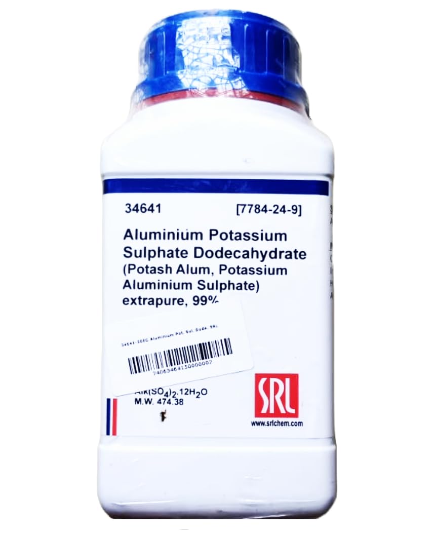 See full amazon price history chart for SRL Aluminium Potassium Sulphate Dodecahydrate extrapure, 99%, 500GM,CAS : 7784-24-9, Molecular Formula : AlK(SO4)2.12H2O, Storage: Room Temperature, Shelf Life: 60 Months for laboratory use SRL Aluminium Potassium Sulphate Dodecahydrate extrapure, 99%, 500GM,CAS : 7784-24-9, Molecular Formula : AlK(SO4)2.12H2O, Storage: Room Temperature, Shelf Life: 60 Months for laboratory use (B0D8C2SD98) Amazon Price History, Amazon Price Tracker