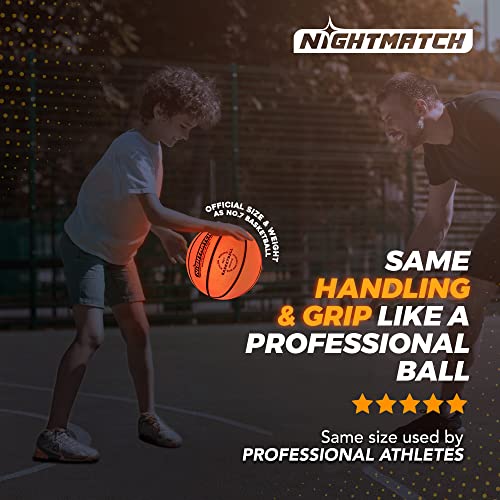 Nightmatch Premium Led Light Up Basketball - Perfect Glow In The Dark Basketball Size 7 & Size 5 With 2 Leds, 8 Batteries & 1 Pump - Glow Basketball With Water Resistance - Birthday Gifts For Kids #TOP2