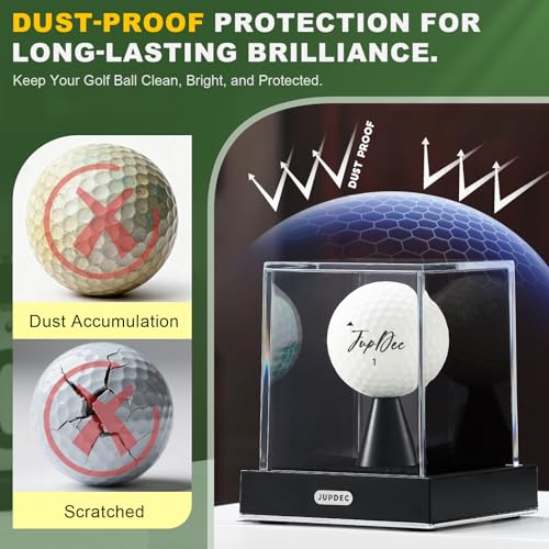 Image of JupDec Golf Ball Display Case, Clear Acrylic Single Golf Holder with Durable Base, Dustproof Cube Showcase with Black Velvet Interior, Ideal Gift for Sports Memorabilia Fans & Collectors