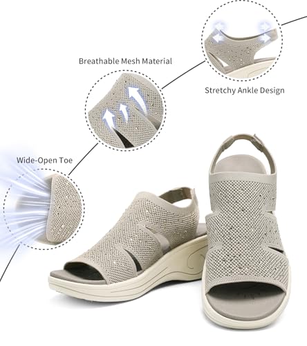 Image of Womens Wedge Sandals Platform Walking Sandals Open Toe Ankle Elastic Strap Casual Comfortable Summer Dressy