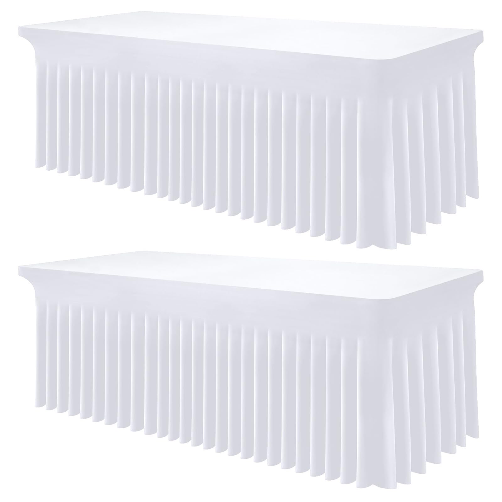Smiry Spandex Tablecloth 2 Pack, Elastic Fitted Stretch Tablecloth for 6FT Rectangle Tables, Waterproof Washable Table Cover Skirt for Outdoor, Wedding, Banquet & Parties (White, 72Lx30Wx30H Inch)