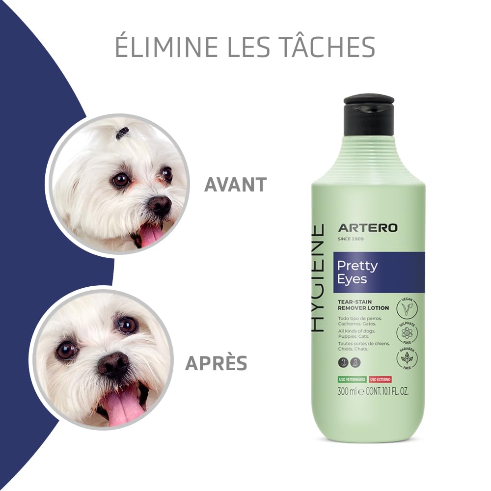 Artero Pretty Eyes. Nettoyant oculaire. Élimine les taches vers les yeux des chiens et des chats. Solution nettoyante pour yeux