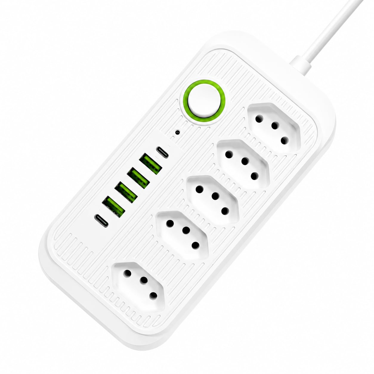 Extensão Filtro de Linha Régua 5 Tomadas 4 USB e 2 USB-C Carregamento Rápido Bivolt