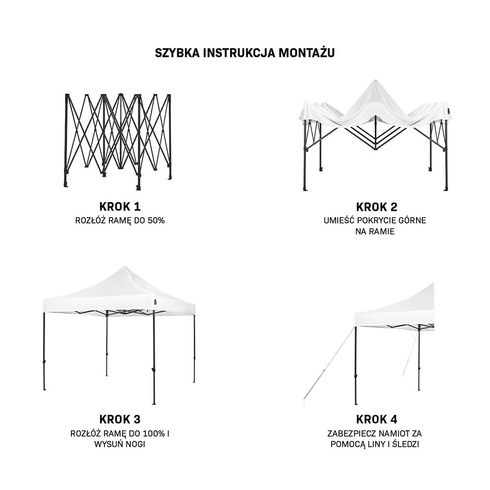 Namiot Imprezowy VONROC 3x3 m Easy-Up – Wodoodporny 3000PA, UV50+, Stalowa Rama, Składany Pawilon Ogrodowy z Torbą na Kółkach – Szybki Montaż Bez Narzędzi (Biały)