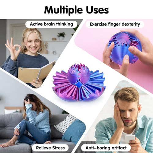Image of Gear Ball 3D Printed Cube Fidget Toy,Gear Sphere Fidget Toys,Sensory Toys for Stress and Anxiety Relief, Desk Toy Fidget Spinners,Stocking Stuffers for Adults & Kids Gift(Purple Blue, 3.1 Inch)