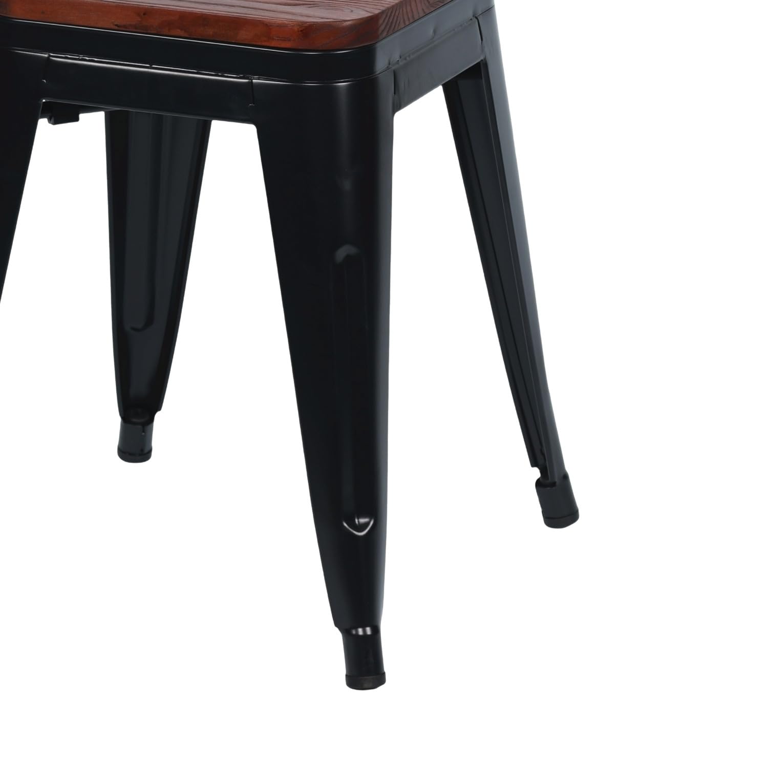 THINIA HOME Taburete Bajo Industrial Apilable de Acero y Madera 38x38x46cm