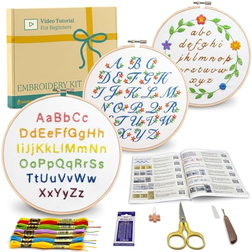 Bradove 3 Sets Alphabet Letter Practice Embroidery Kit for Beginners Adults Kids, Learn to Embroider...