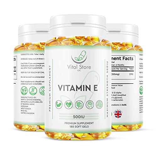 Vitamin E 500IU Vegan Softgels - 6 Month Supply 180ct - High Strength Vitamin E Oil Capsules - Alpha Tocopherol 100% Natural & Vegan