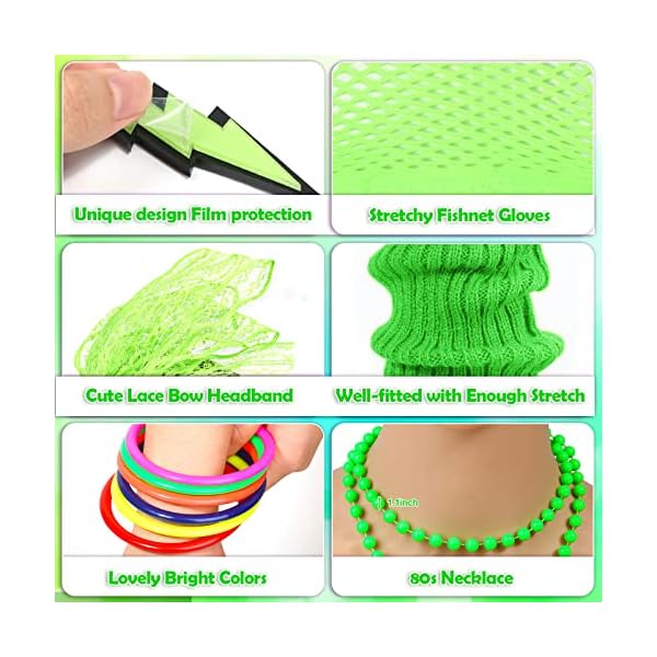 Paxcoo 80s accessories for women, women's 80s outfit costume with neon headband, leg warmers for women girls 80s party - image 5