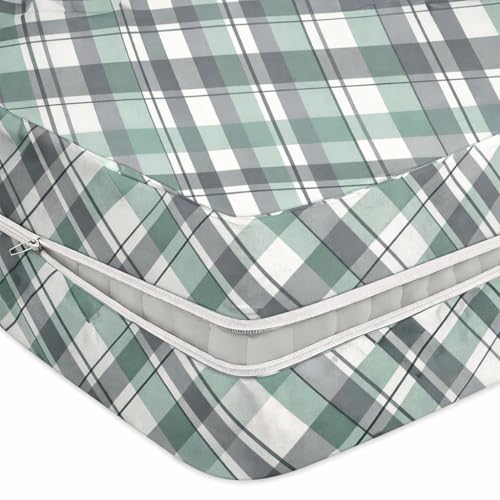 Image of Premium Cotton Printed Mattress Cover /Protector with Zipper Chain|Provides All Around Protection with 360 Encasing |Single Size Bed - 72x36+6 inches (3x6 ft Mattress) Striped Grey