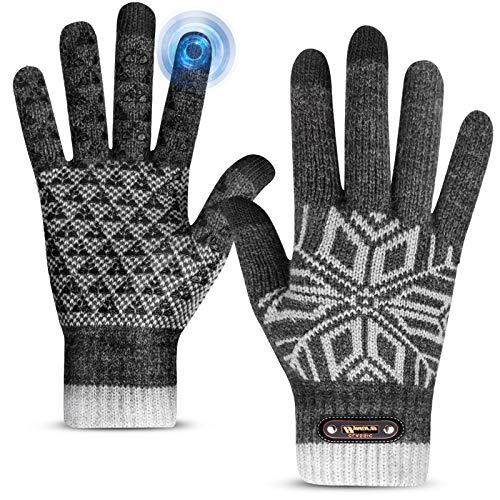 Winter Gloves, Winter Gloves for Men and Women, Touch Screen Gloves for Texting Thermal Gloves for Running Anti-Slip Warm Knit Gloves Elastic Cuff