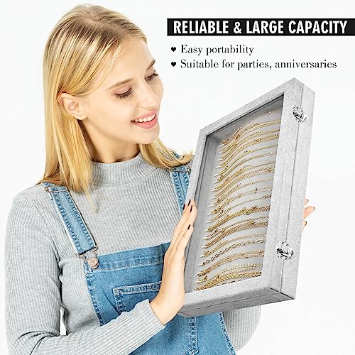 Bivisen Necklace Organizer Box With Clear Lid Velvet Tray For Jewelry Storage Display Case thumb #5