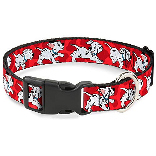 Buckle-Down Collare con Clip in plastica, Motivo dalmati, Colore Rosso/Bianco/Nero, Larghezza 1,27 cm, Adatto per Collo da 20,3 a 30,5 cm, Taglia M