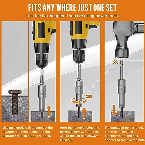 Image of 16PCS 3 /8 inch Drive Deep Bolt Extractor Set, Impact Bolt Nut Remover Set, Stripped Lug Nut Extraction Socket Set For Narrow Space Removing Broken, Damaged, Frozen, Rusted, Rounded-Off Bolts, Nuts, Stud