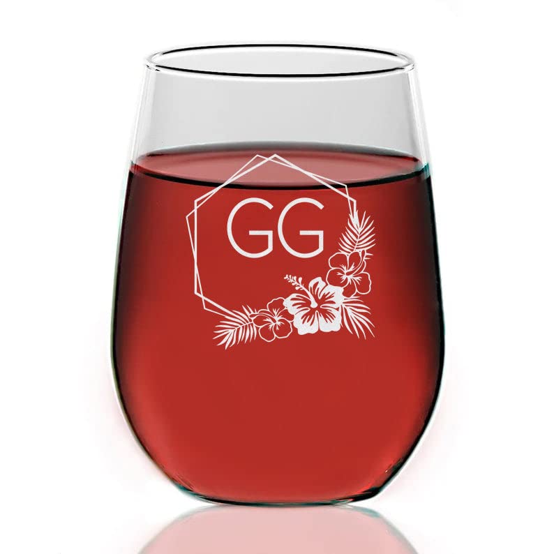 Gg Wreath Wine Glasses - Gg Wine Glass Floral Laser Engraved - Stemless Wine Glass - Gg Wine Glass - Mother's Day - Gg Gift - Birthday Gifts For Gg