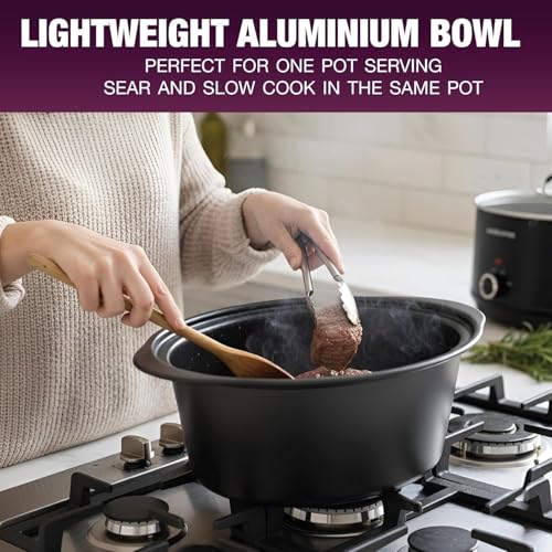 Image of Andrew James Slow Cooker Crock Pot - Sizzle to Simmer Digital Auto Setting with Tempered Glass Lid and Removable Crockpot in Silver 3. 5L