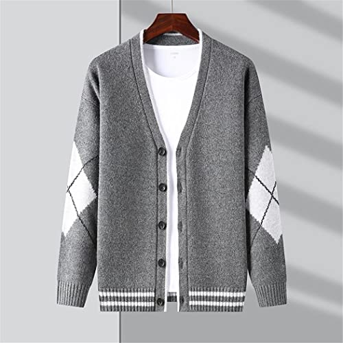 Men Fashion Cardigan Argyle Sweater Korean Casual Long Loose Cardigan3