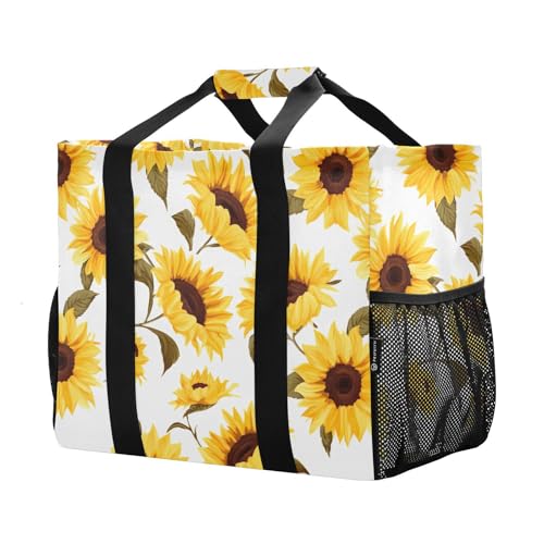 Sunflowers White Leaf Foldable Travel Duffel Bag for Men Women Waterproof Weekender Overnight Carry On Tote Bag with Comfortable Handle Luggage Bag for Airplane Business Trips Sport Hospital