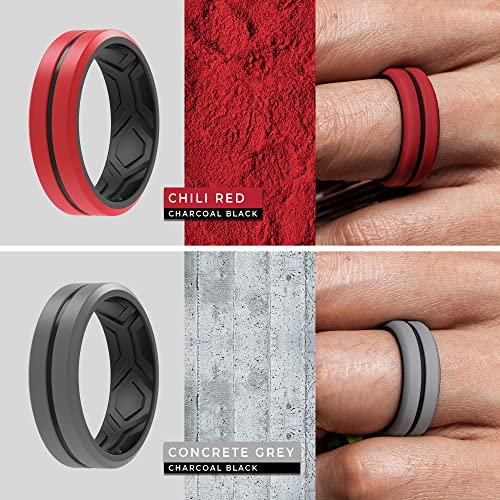 ThunderFit Silicone Wedding Rings for Men, Bevelled Breathable 2 Layers Midline 8.2mm Wide 2.5mm Thick - 1/2/3/4/5/6/7 Variety Multipack4