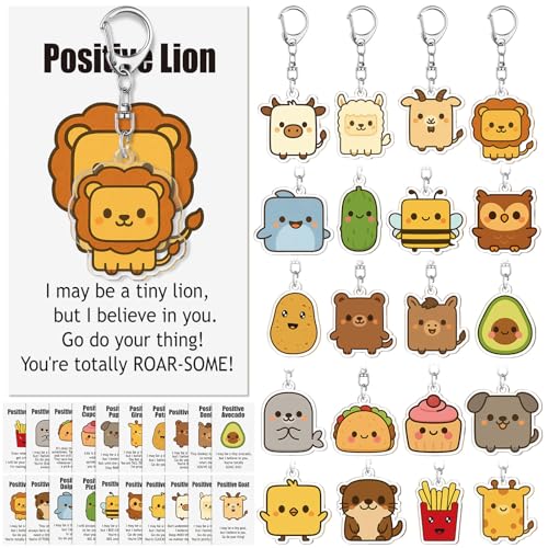 Kigeli 20 Sets Positive Keychains Bulk Employee Appreciation Gifts Acrylic Thank You Animal Keychains for Office Employee Coworker
