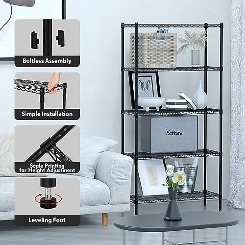 Image of WORKPRO 5-Tier Wire Shelving Unit, 36 inchW x 14 inchD x 72 inchH Metal Storage Shelves Rack, Heavy Duty Utility Shelving, 1750 LBS Load Capacity (Total), Kitchen, Living Room, Basement, Garage