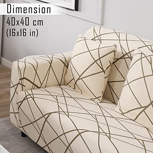 Image of HOKIPO Stretchable Cushion Cover for Sofa 16x16 Pack of 2, Beige Abstract Line (AR-4098-D23*2), 40x 0.1 cm