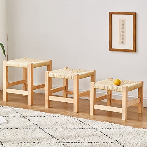 Tabouret carré en rotin et bois massif bas rural A