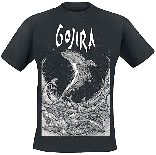 Gojira Woodblock Whales Männer T-Shirt schwarz XL 100% Baumwolle (Bio-Baumwolle) Band-Merch, Bands