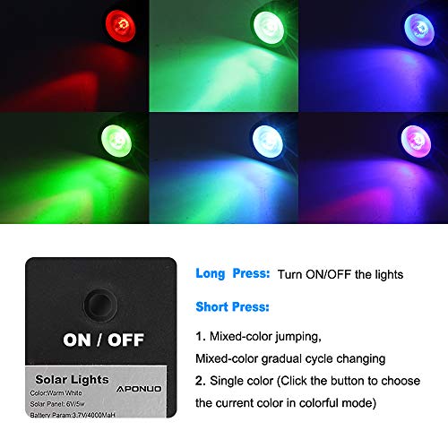 APONUO Solar Spotlights RGB Landscape Lights Color Changing Low Voltage Outdoor Solar Spotlight IP65 Waterproof 9.8ft Cable Auto On/Off for Outdoor Garden Yard Landscape Downlight (Multi-Color)